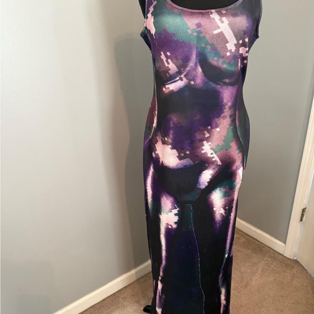 Fashion Nova Abstract Purple and Black Maxi Dress